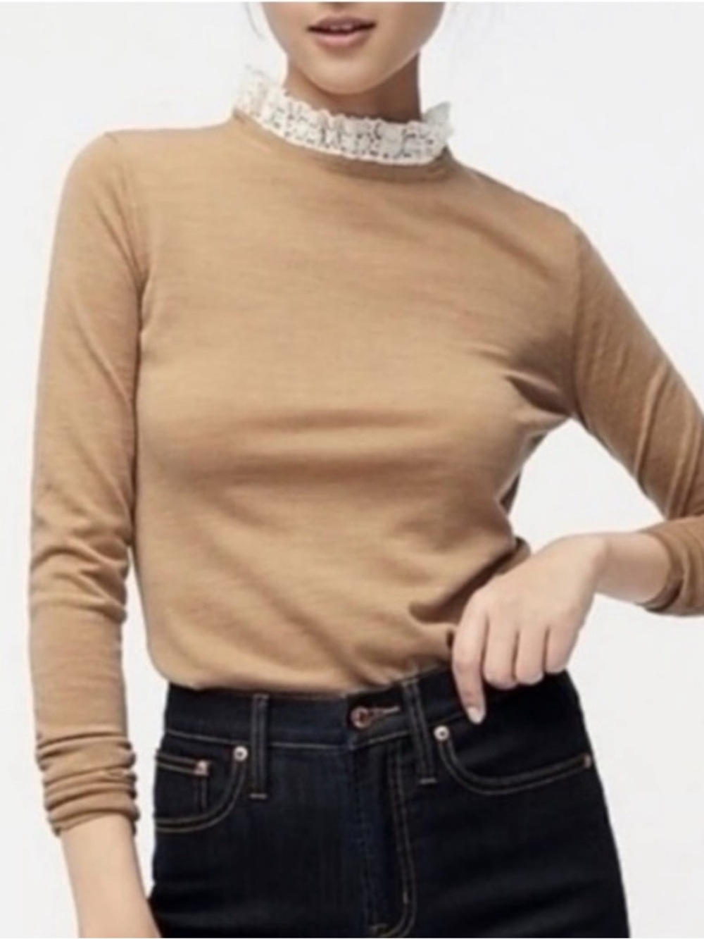 J.Crew Tippi Sweater With Lace Collar Detail Women’s Size Small Merino Wool